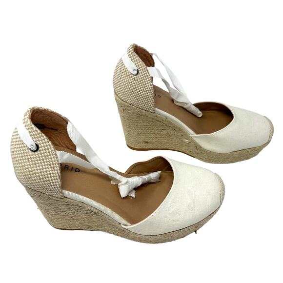 Torrid Size 9.5 WW Wedge White Espadrille Cottagecore Lace Up Ankle 4.5" Heel - Picture 3 of 10